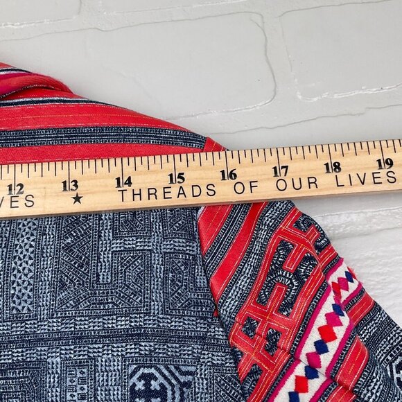 Coldwater Creek Jacket Women 8 Petite Red Blue Geometric Stripe Boho Diamond - Picture 10 of 11